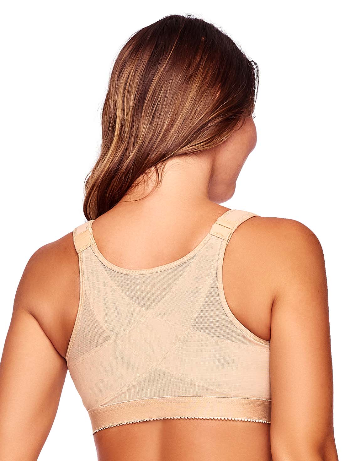 XWSM Front Closure Back Support Posture Bra Chest Pad Wirefree