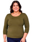 Dark Olive Green Super Smooth 3/4 Sleeve Top 4423