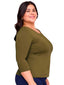 Dark Olive Green Super Smooth 3/4 Sleeve Top 4423