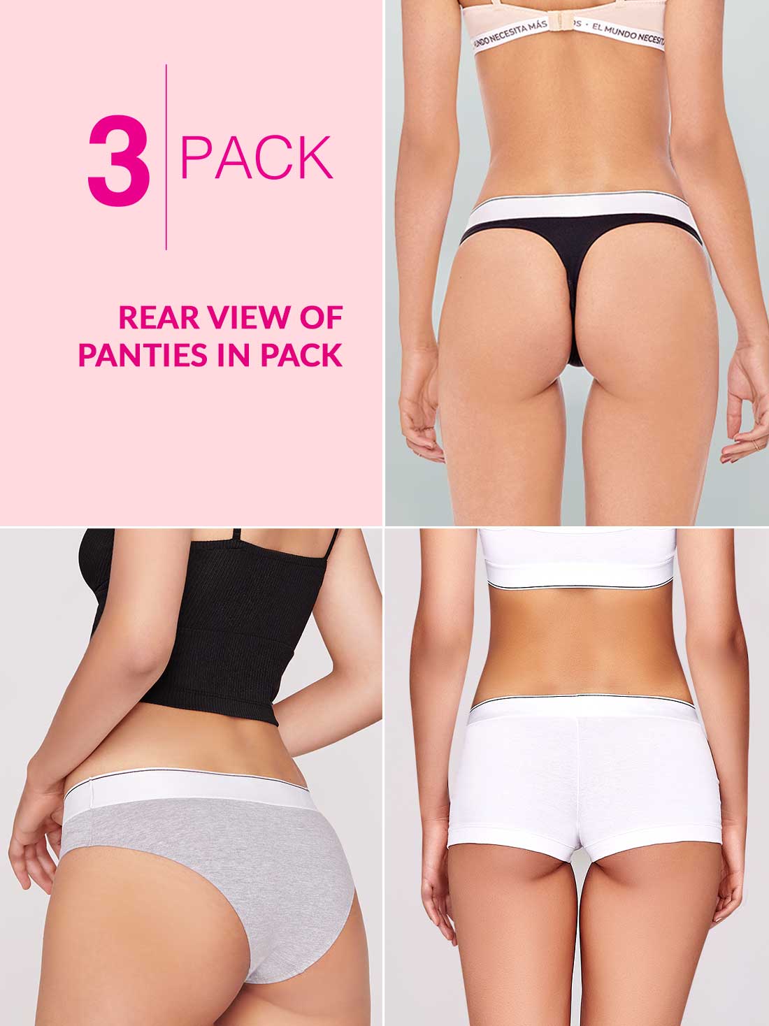 Pink 3-Pack Multi Silhouette Panties 24336
